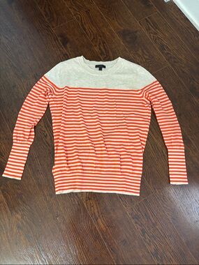 J. Crew Cream Sweater with Bright Orange Stripes XS